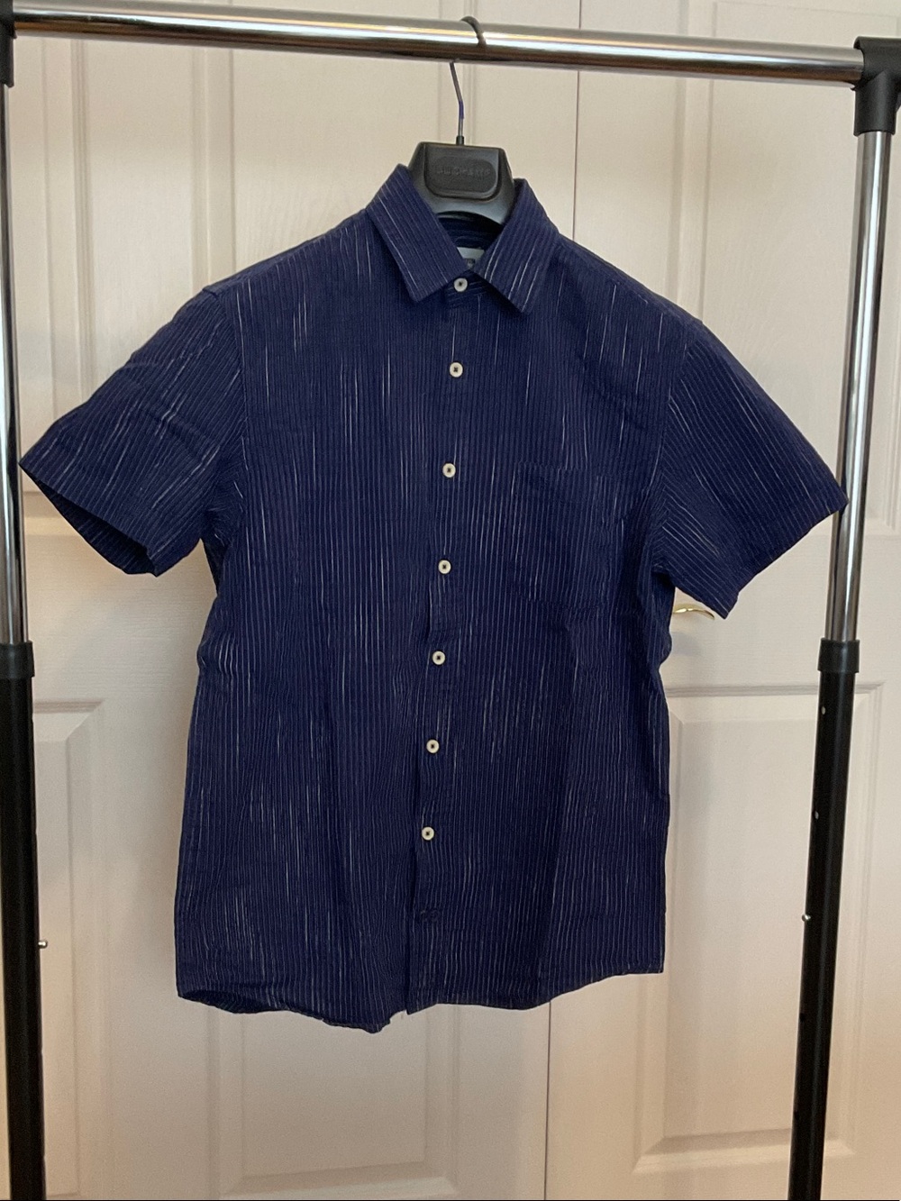 Taylor Stitch Short Sleeve California Shirt - Navy Slub Stripe